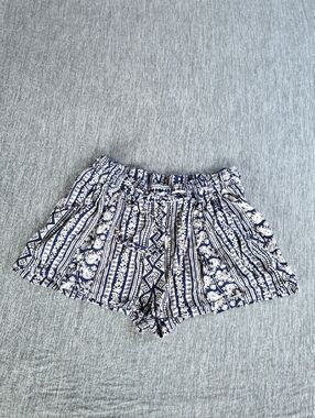 Navy Floral-Striped High Waist Women’s Shorts
